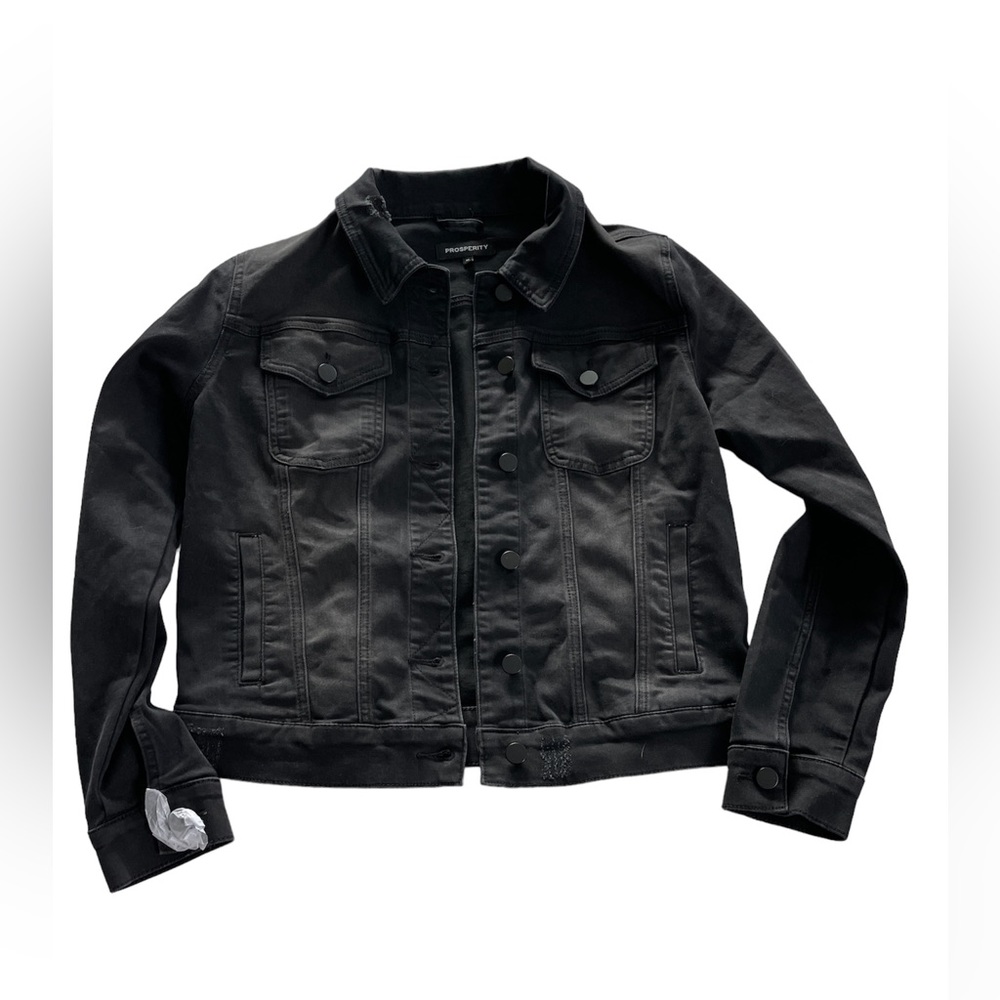 Prosperity stretch black denim-style button up jacket